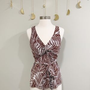 BCBGMAXAZRIA Brown & White Tie Around Tank Blouse